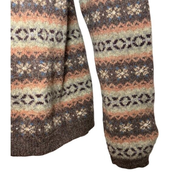 Lauren Ralph Lauren Womens Large Brown 100% Lambswool Fair Isle Cardigan Sweater - Picture 6 of 8